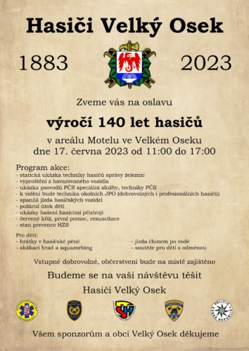Pozvánka oslavy SDH Velký Osek